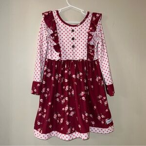 Jane + Jo Burgundy Floral & Pink Polka Dot Ruffle Dress